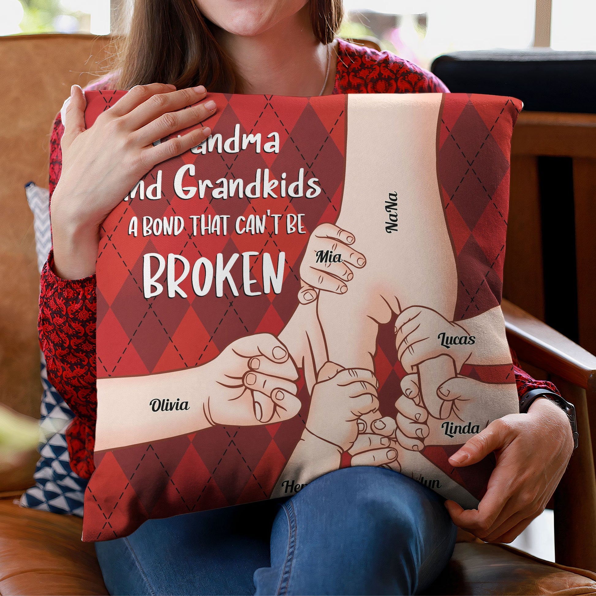 Grandparent And Grandkid A Bond That Can’t Be Broken – Personalized Pillow – Birthday, Loving Gift For Grandpa, Grandma, Mom & Dad