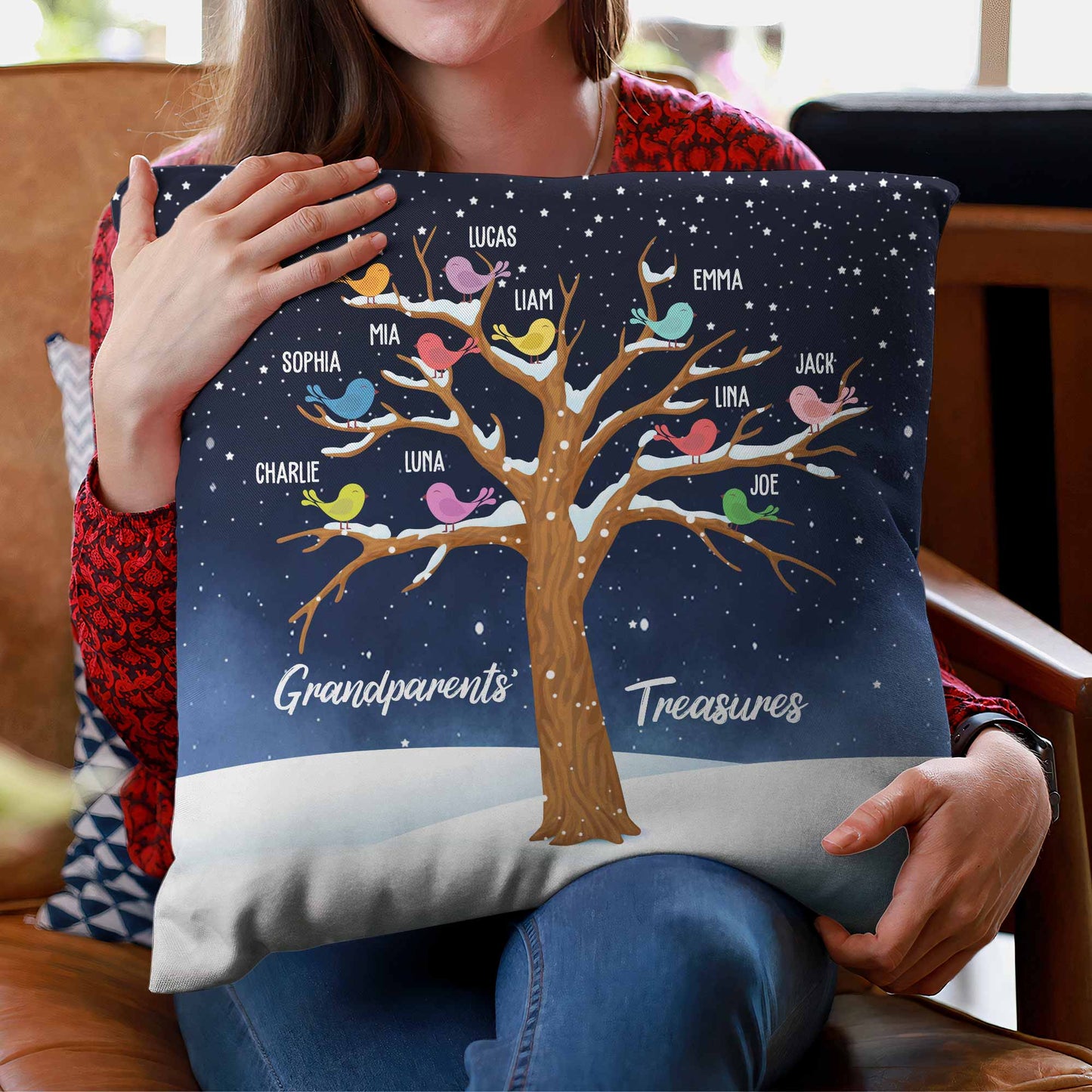Grandparents’ Treasure – Personalized Pillow – Birthday, Loving Gift For Grandma, Grandpa, Mom, Dad