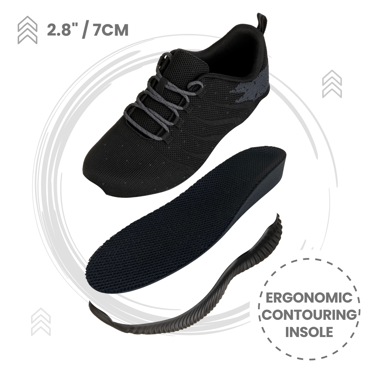 CALTO Q216 Ultra Lightweight Height-Increasing Casual Sneaker - 2.8 Inches Taller - Black Grey - Premium Comfort Design