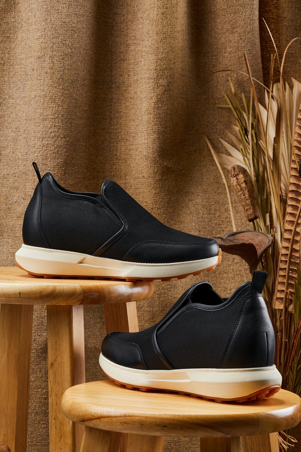 CALTO J1433 Premium Height-Increasing Loafer Sneaker - 3.3 Inches Taller - Black Casual Chunky Sole - Premium Quality Footwear