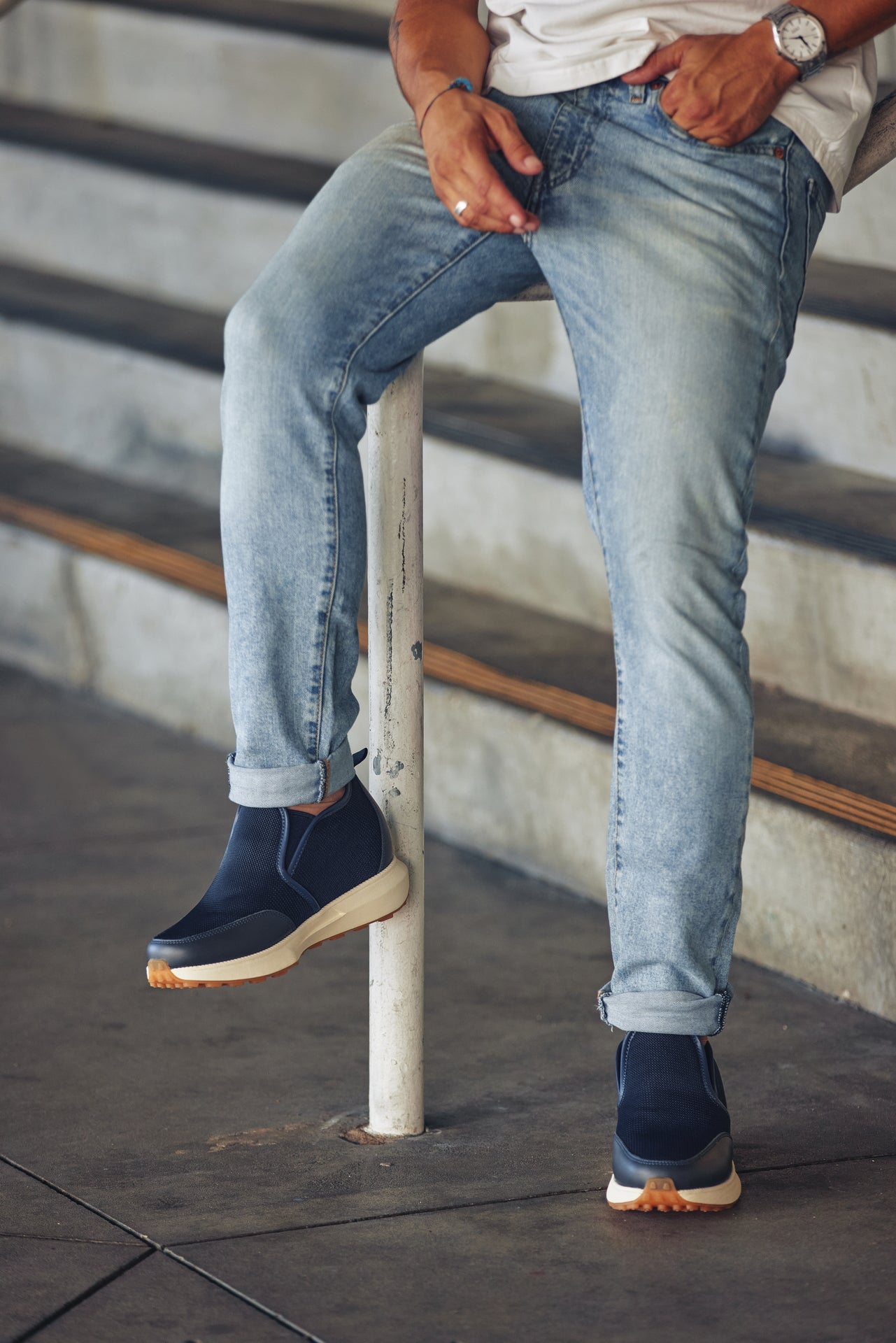 CALTO J1435 Dark Blue Height-Increasing Loafer Sneaker - 3.3 Inches Taller - Premium Casual Comfort - Premium Quality