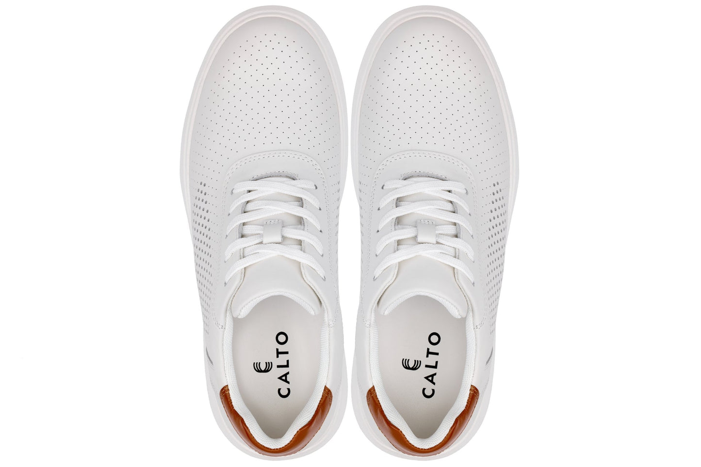 CALTO J1581 Lightweight Height-Increasing Casual Walker Sneaker - 2.6 Inches Taller - White - Premium Quality Footwear