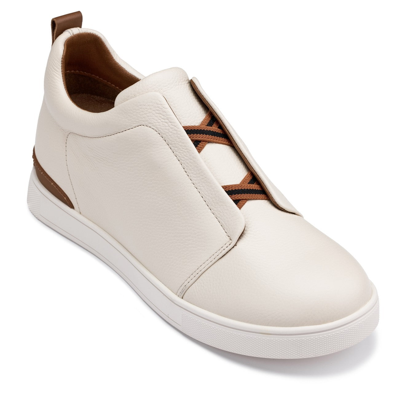 CALTO J1933 Off-White Slip-On Height-Increasing Snoafer - 2.6 Inches Taller - Effortless Style - Premium Quality Footwear