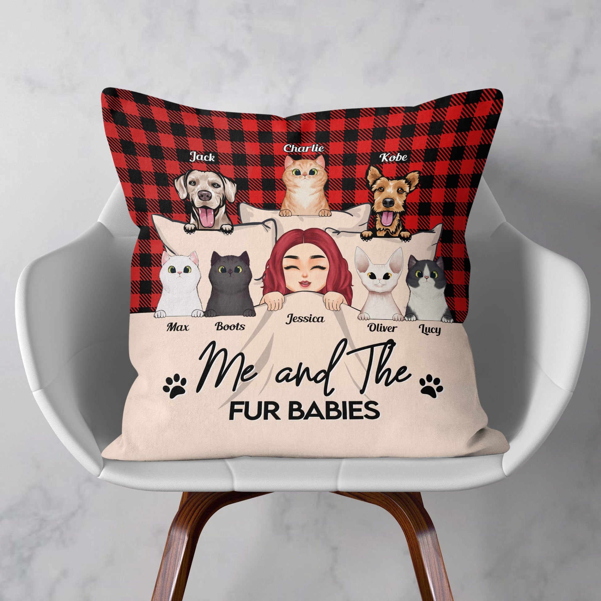 Me And The Fur Babies – Personalized Pillow – Loving, Funny, Home Decor Gift For Pet Lovers, Cat & Dog Person, Fur Mom, Fur Dad