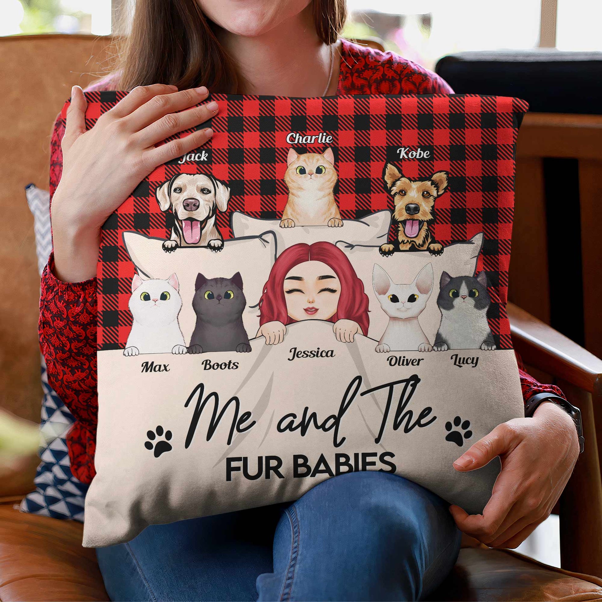Me And The Fur Babies – Personalized Pillow – Loving, Funny, Home Decor Gift For Pet Lovers, Cat & Dog Person, Fur Mom, Fur Dad