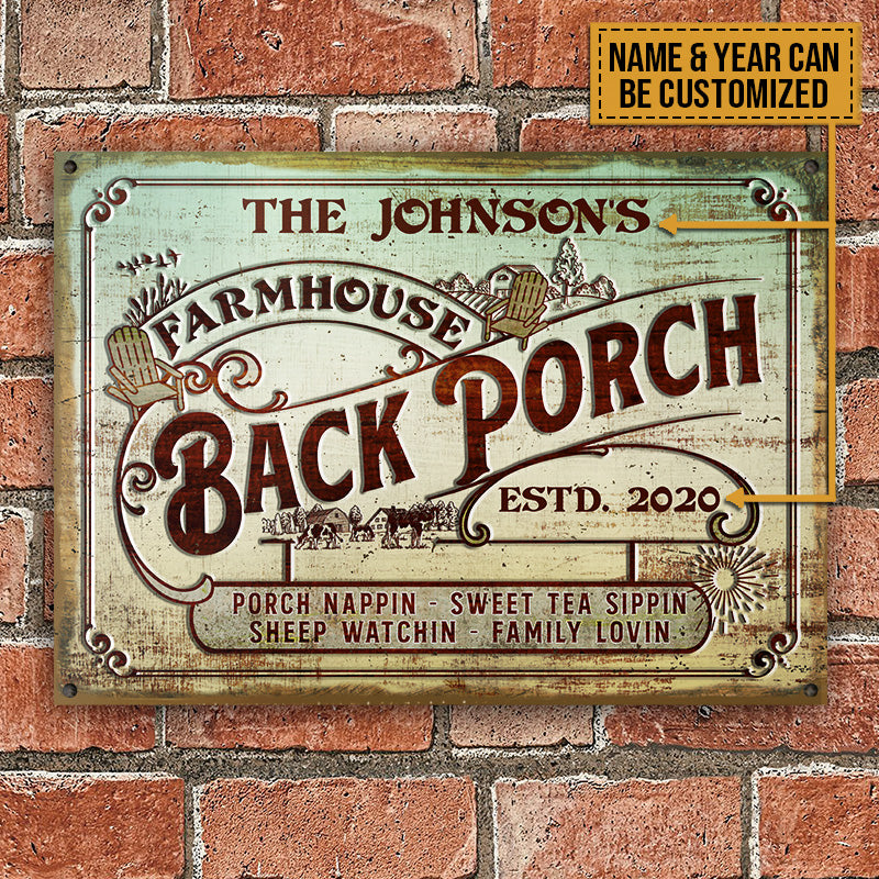 Personalized Farmhouse Back Porch Family Lovin Customized Classic Metal Signs