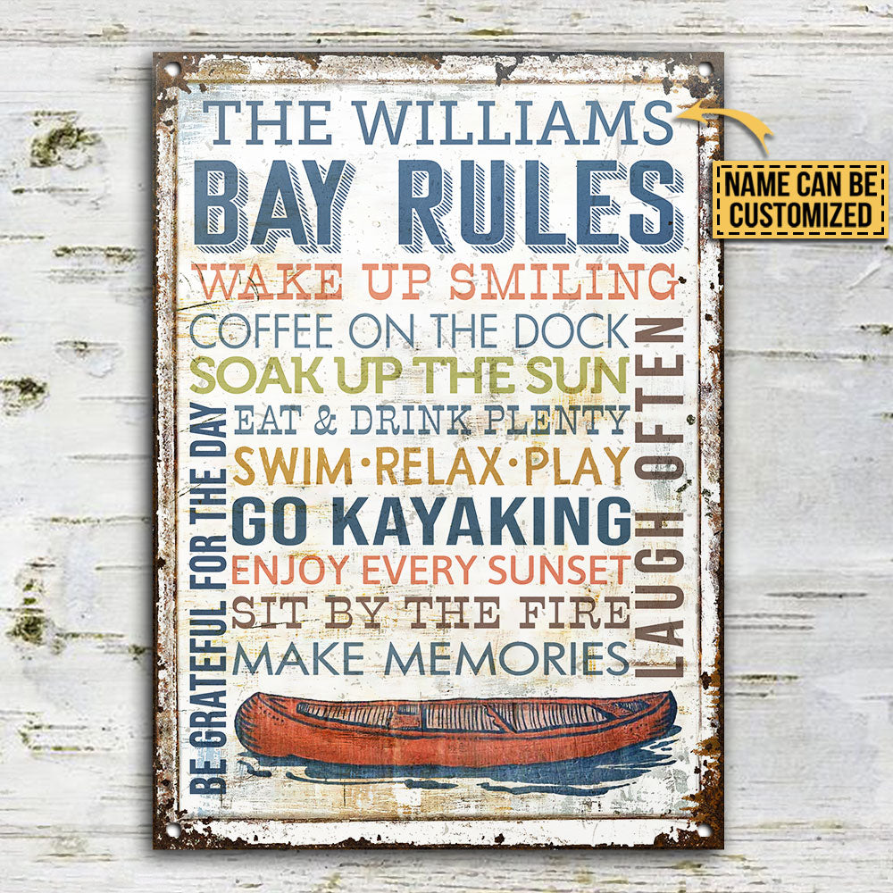 Personalized Kayak Bay Rules Wake Up Customized Classic Metal Signs