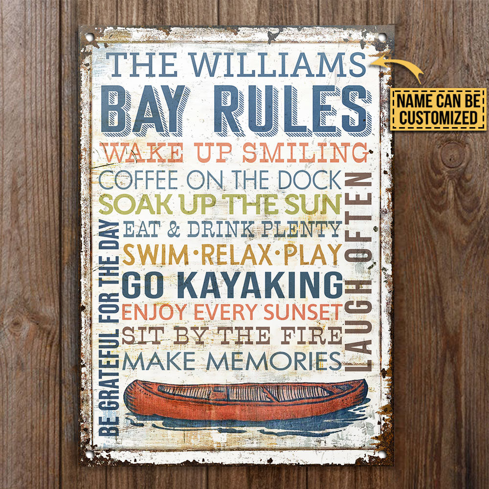 Personalized Kayak Bay Rules Wake Up Customized Classic Metal Signs