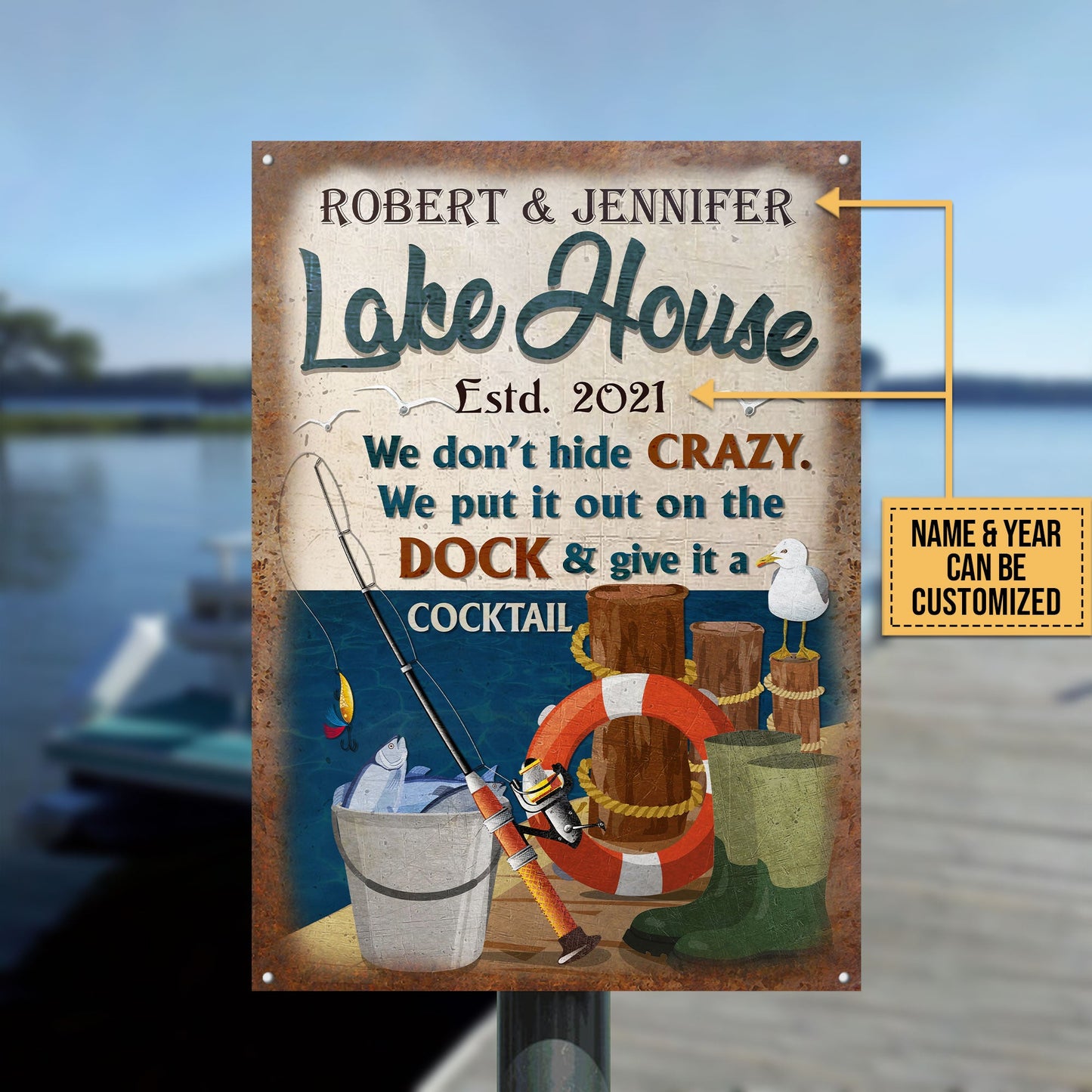 Personalized Fishing Lake Crazy Customized Classic Metal Signs