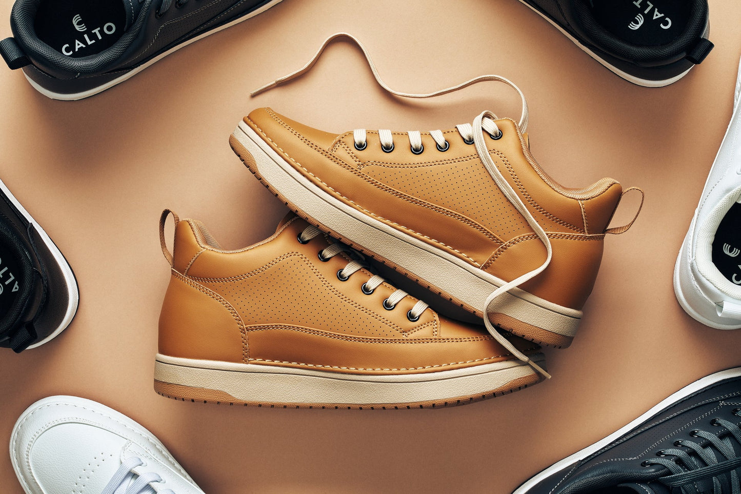CALTO Q274 Premium Height-Increasing Casual Sneaker - 2.8 Inches Taller - Camel Brown Gum Sole - Quality Footwear