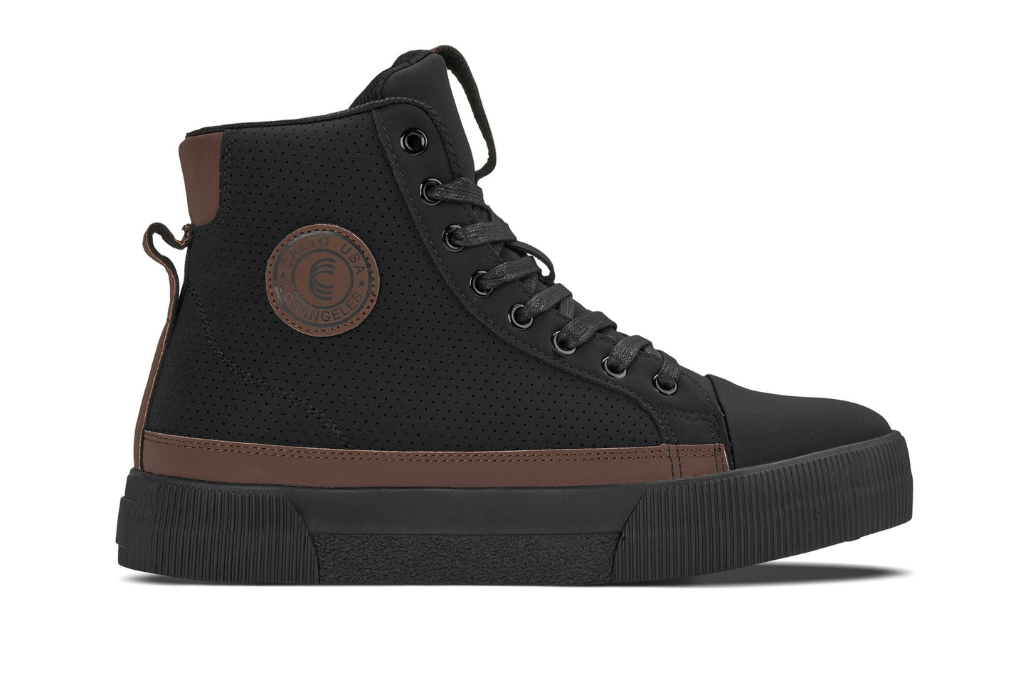CALTO S3422 Height-Increasing High-Top Sneaker Boot - 2.4 Inches Taller - Black Coffee Brown Cap Toe - Premium Support