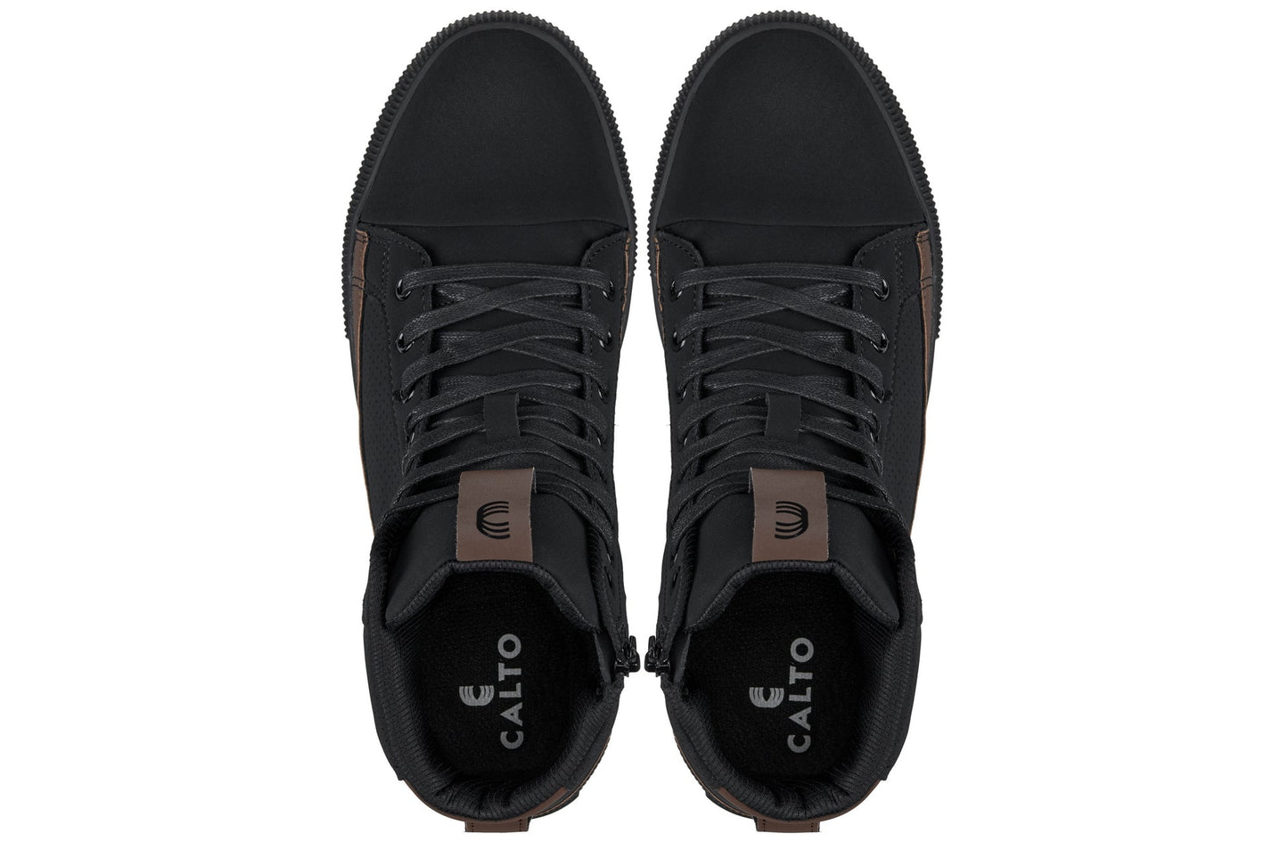 CALTO S3422 Height-Increasing High-Top Sneaker Boot - 2.4 Inches Taller - Black Coffee Brown Cap Toe - Premium Support