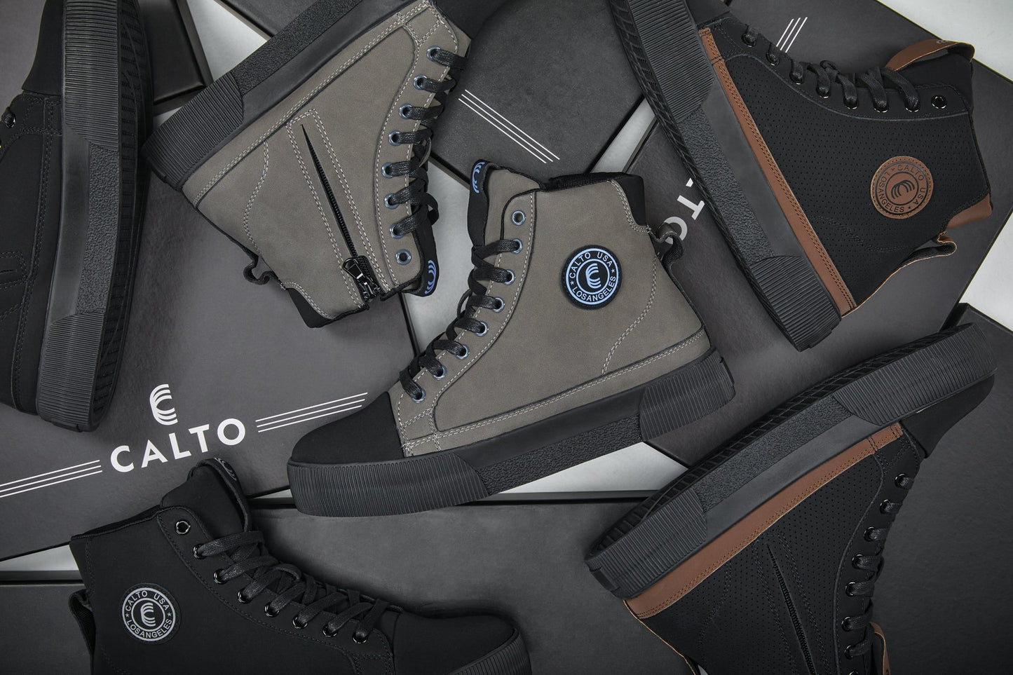 CALTO S3422 Height-Increasing High-Top Sneaker Boot - 2.4 Inches Taller - Black Coffee Brown Cap Toe - Premium Support