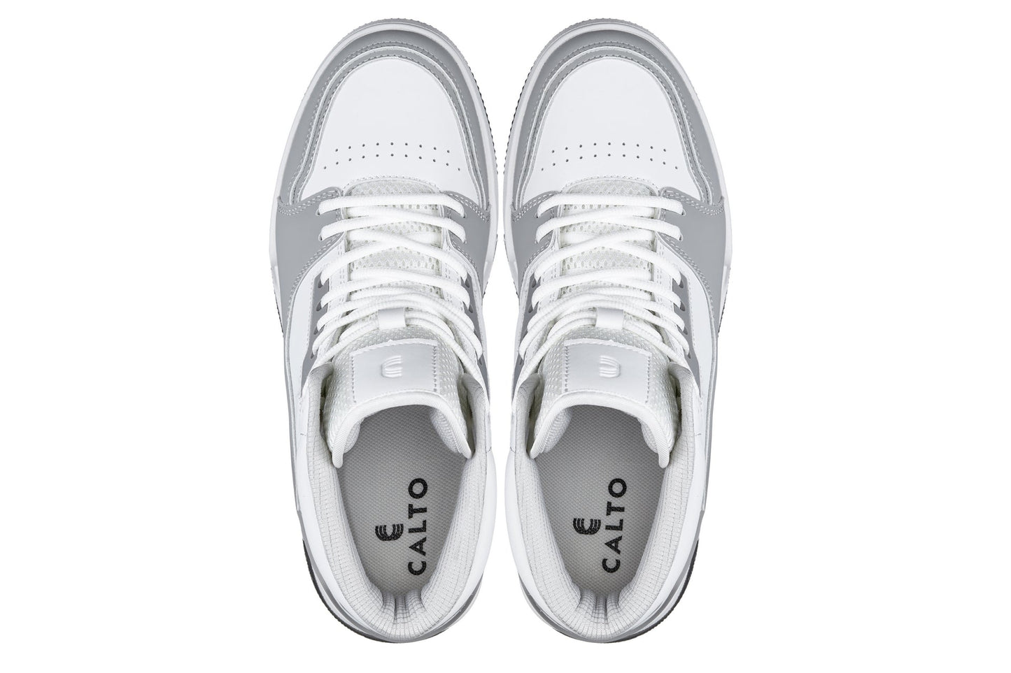 CALTO S4751 Height-Increasing High-Top Sneaker - 3 Inches Taller - White Grey - Premium Design - Quality Construction