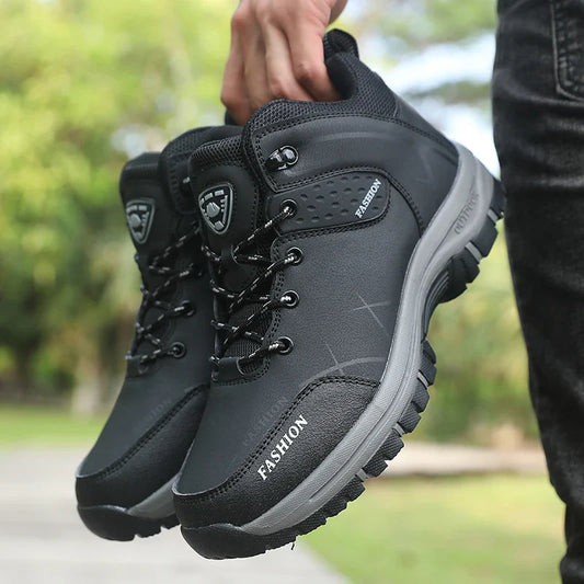Blotcha Men's Waterproof Orthopedic Hiking Boots - Black Anti-Slip Outdoor Trekking Shoes