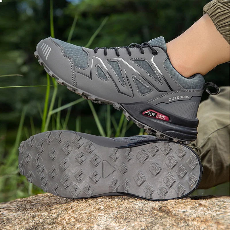 Blotcha Men's Waterproof Tactical Sports Shoes Orthopedic Non-Slip Camping Trainers, Gray