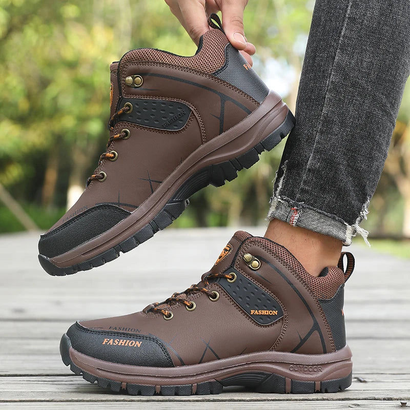Blotcha Men's Waterproof Orthopedic Hiking Boots - Black Anti-Slip Outdoor Trekking Shoes