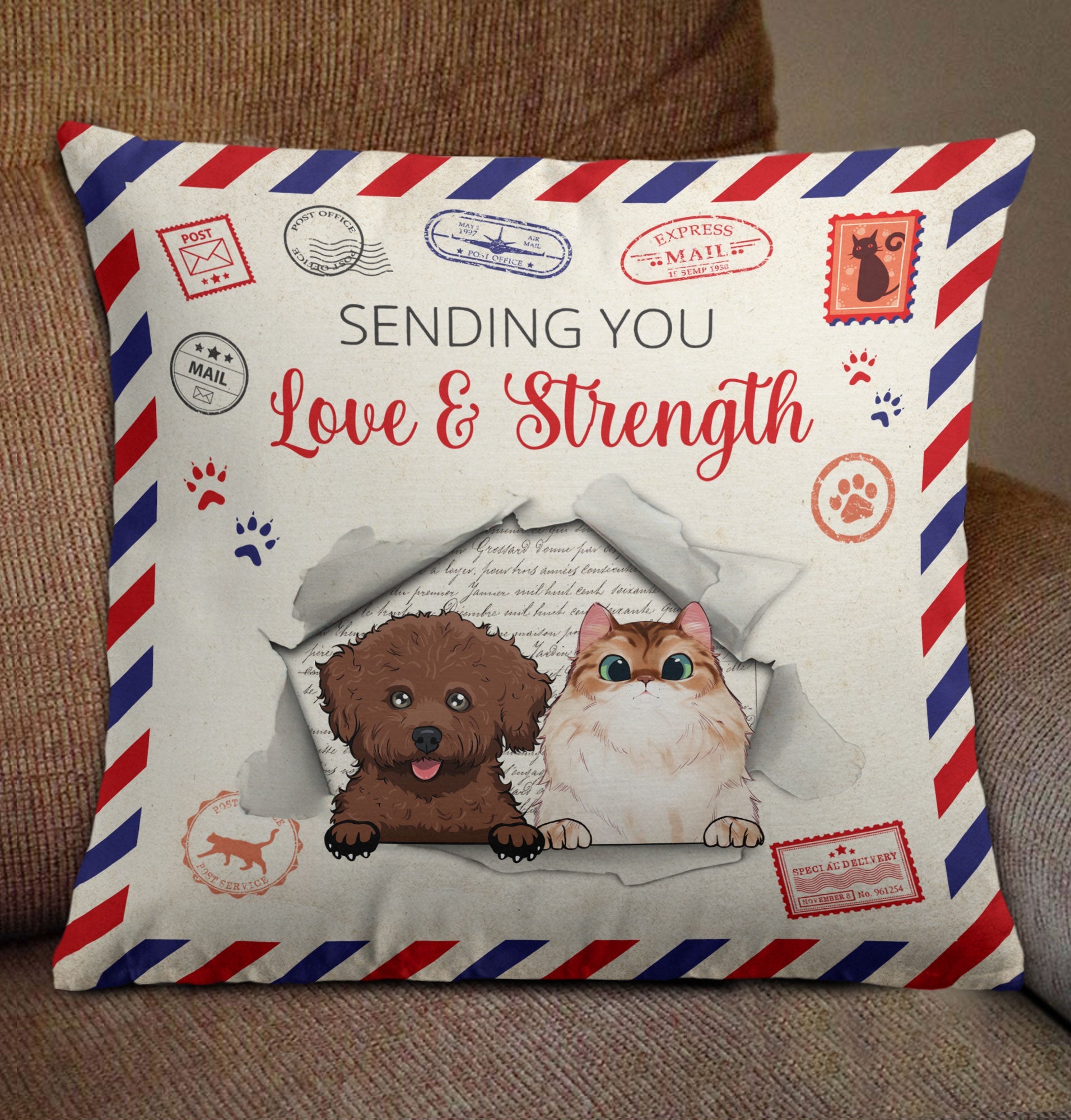 Sending Love And Strength – Personalized Pillow – Birthday, Loving Gift For Cat & Dog Lover, Pet Owner, Pet Mom, Pet Dad
