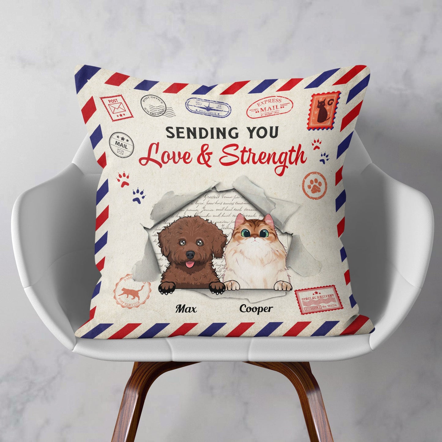 Sending Love And Strength – Personalized Pillow – Birthday, Loving Gift For Cat & Dog Lover, Pet Owner, Pet Mom, Pet Dad
