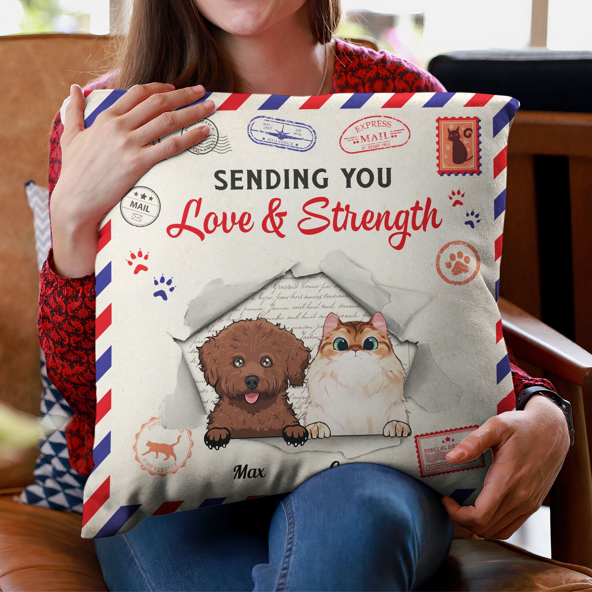 Sending Love And Strength – Personalized Pillow – Birthday, Loving Gift For Cat & Dog Lover, Pet Owner, Pet Mom, Pet Dad