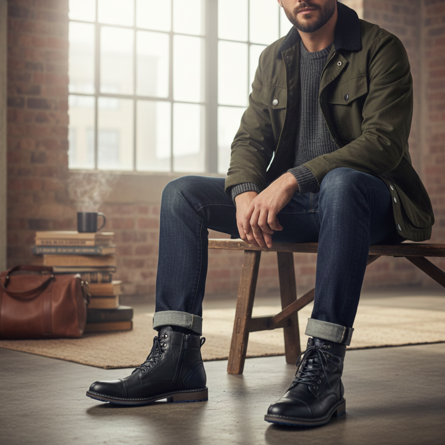 Blotcha Men's Retro Tan Leather Lace-Up Boots - Comfortable Fashion Cap-Toe