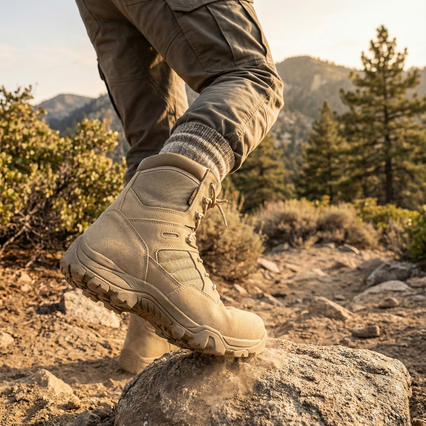 Blotcha Men's Waterproof Tactical Combat Ankle Boots, Beige Tan