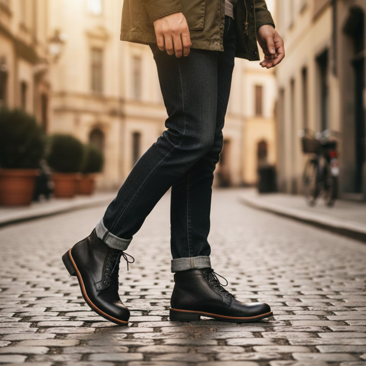 Blotcha Men's Retro Leather Ankle Boots - Black Lace-Up Dress Boots for Suits