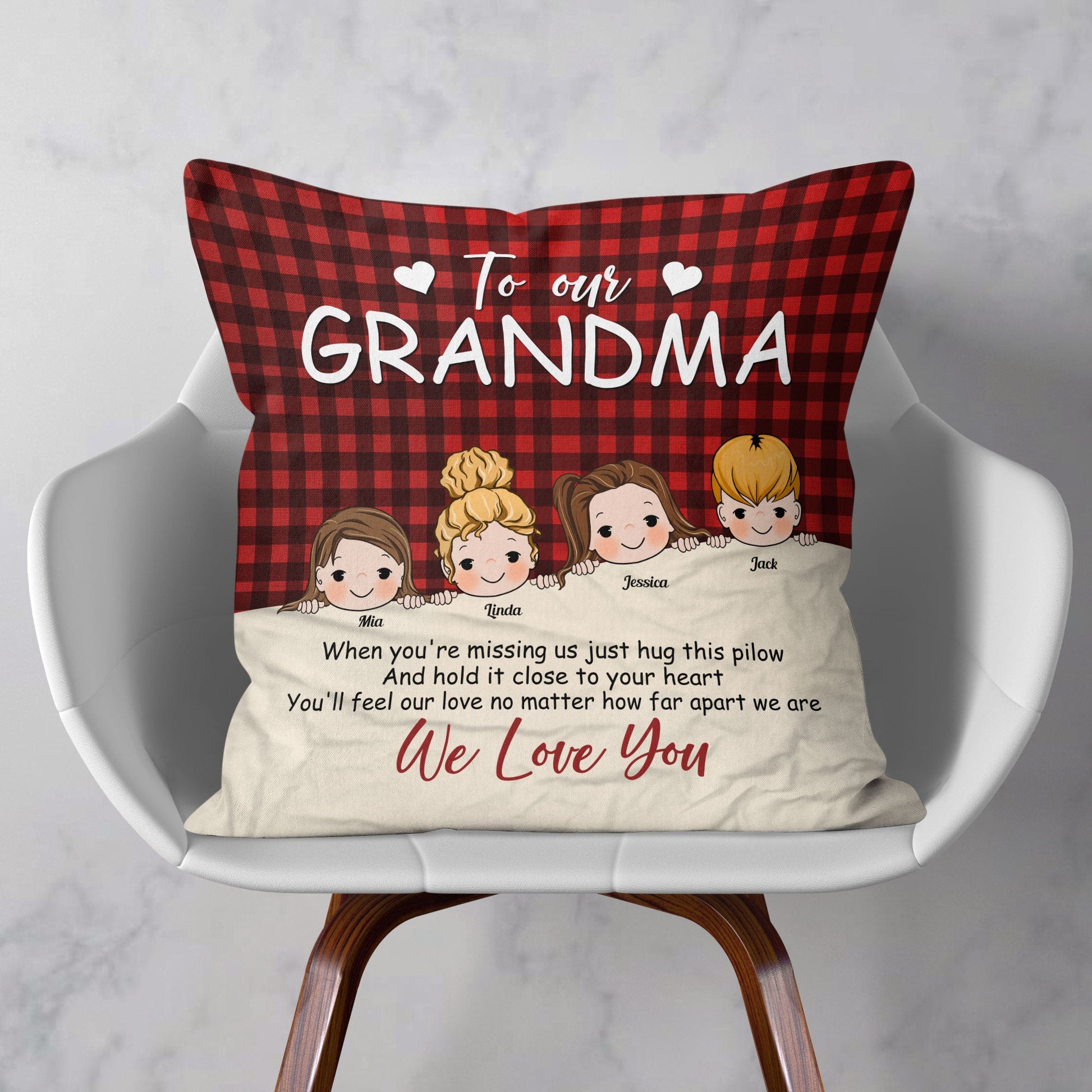 When You’re Missing Us Just Hug This – Personalized Pillow – Christmas, Loving Gift For Grandma, Mimi, Nini, Granny – From Kids, Grandkids