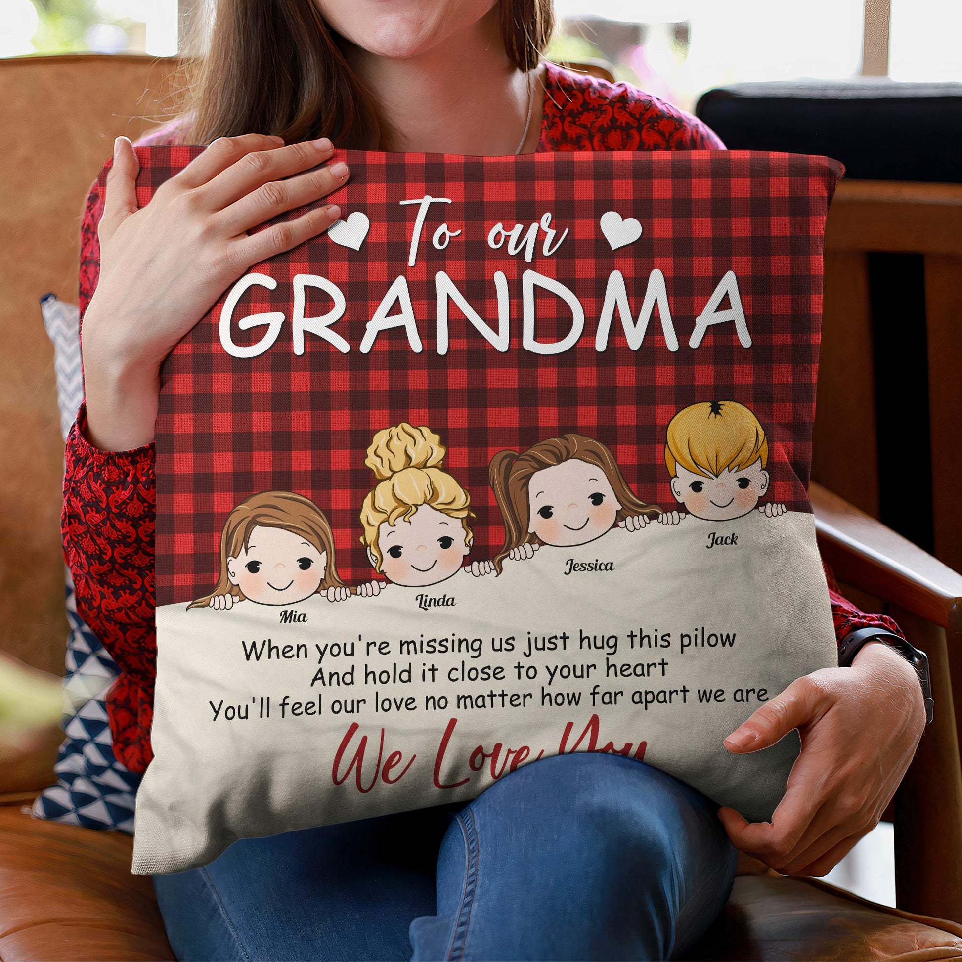 When You’re Missing Us Just Hug This – Personalized Pillow – Christmas, Loving Gift For Grandma, Mimi, Nini, Granny – From Kids, Grandkids