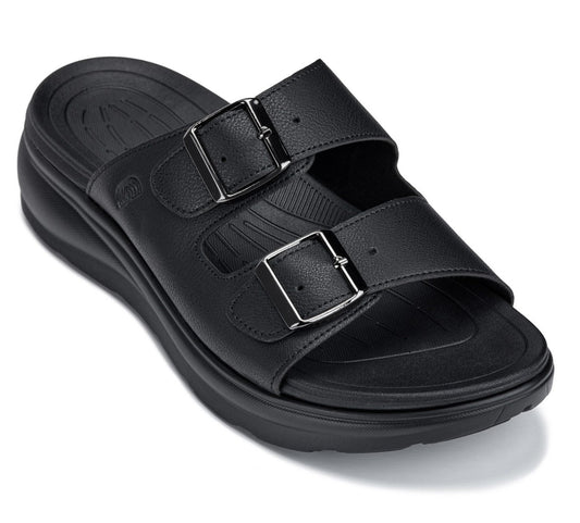 CALTO X1660 Dual Adjustable Height-Increasing Casual Sandal - 2 Inches Taller - Black Buckle - Premium Comfort Design