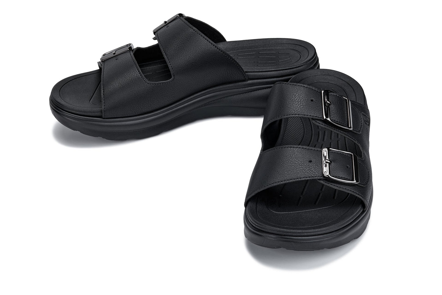 CALTO X1660 Dual Adjustable Height-Increasing Casual Sandal - 2 Inches Taller - Black Buckle - Premium Comfort Design