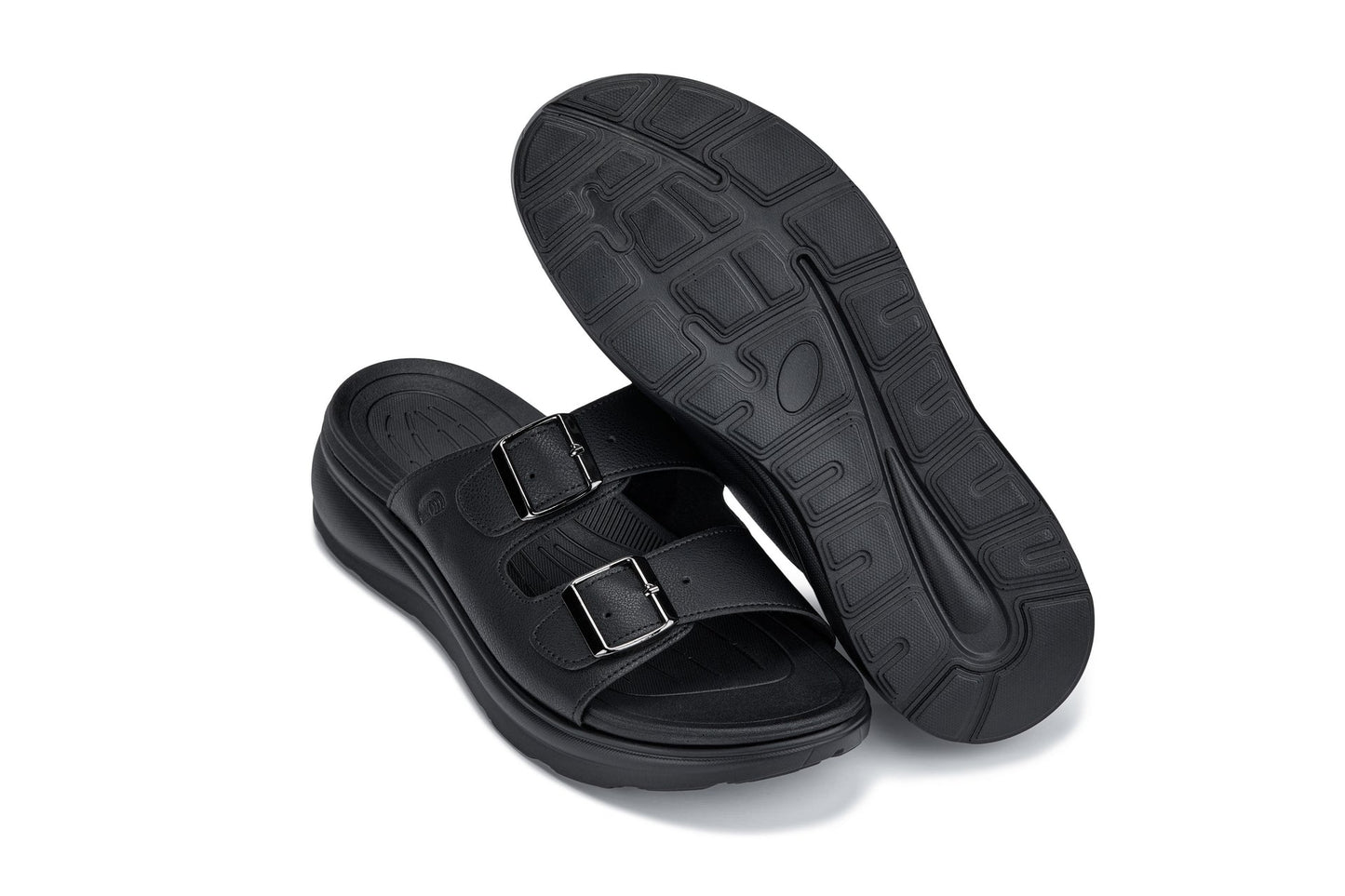 CALTO X1660 Dual Adjustable Height-Increasing Casual Sandal - 2 Inches Taller - Black Buckle - Premium Comfort Design