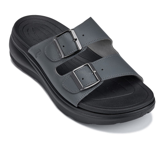 CALTO X1661 Dual Adjustable Height-Increasing Casual Sandal - 2 Inches Taller - Iron Grey Buckle - Premium Quality