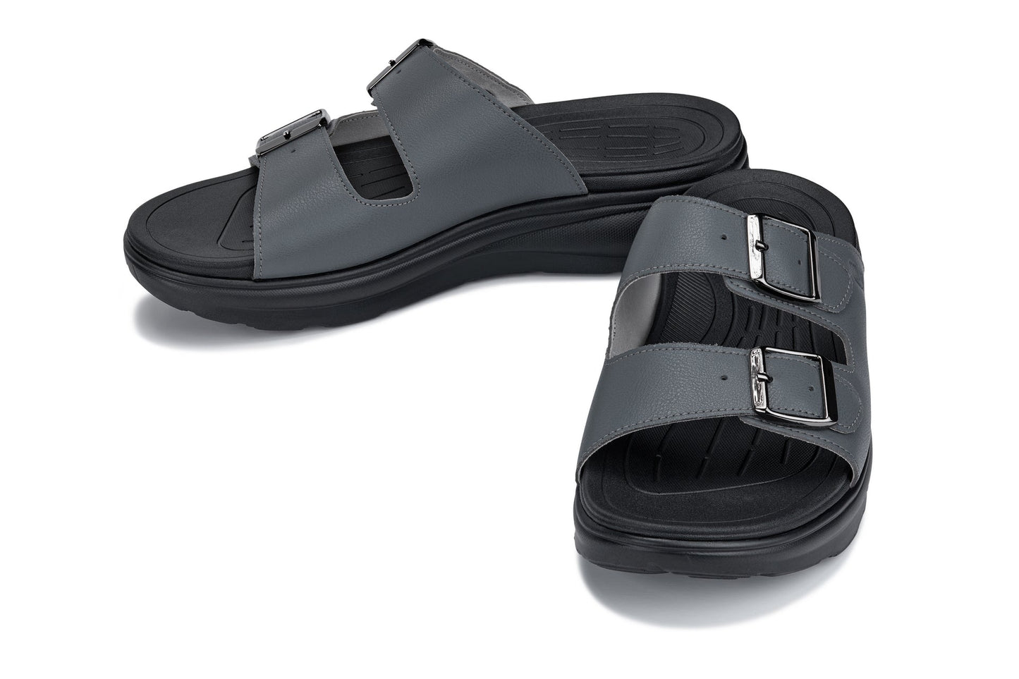 CALTO X1661 Dual Adjustable Height-Increasing Casual Sandal - 2 Inches Taller - Iron Grey Buckle - Premium Quality