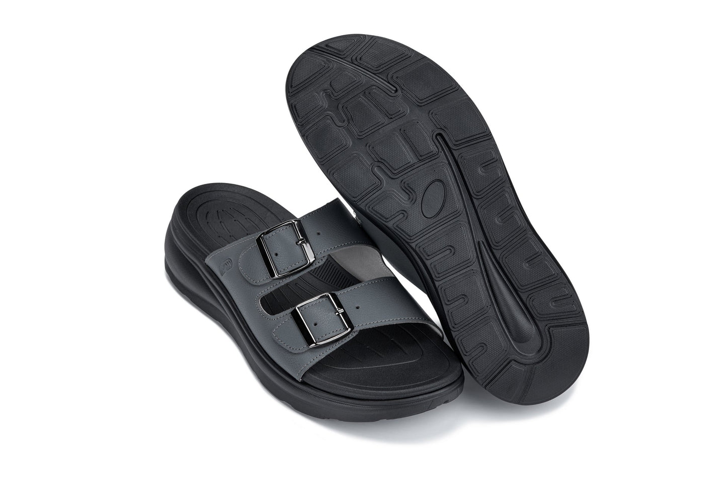 CALTO X1661 Dual Adjustable Height-Increasing Casual Sandal - 2 Inches Taller - Iron Grey Buckle - Premium Quality