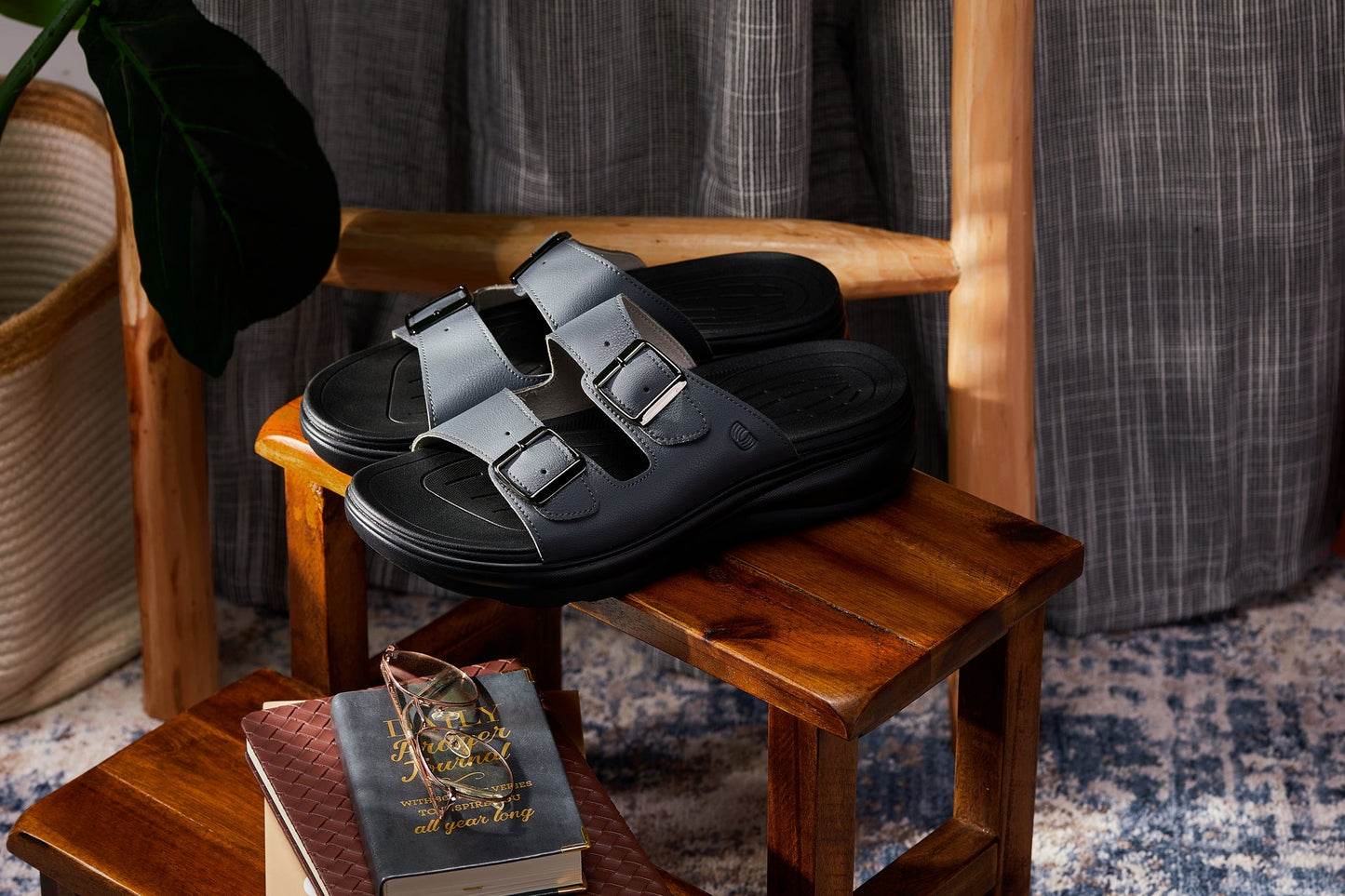 CALTO X1661 Dual Adjustable Height-Increasing Casual Sandal - 2 Inches Taller - Iron Grey Buckle - Premium Quality