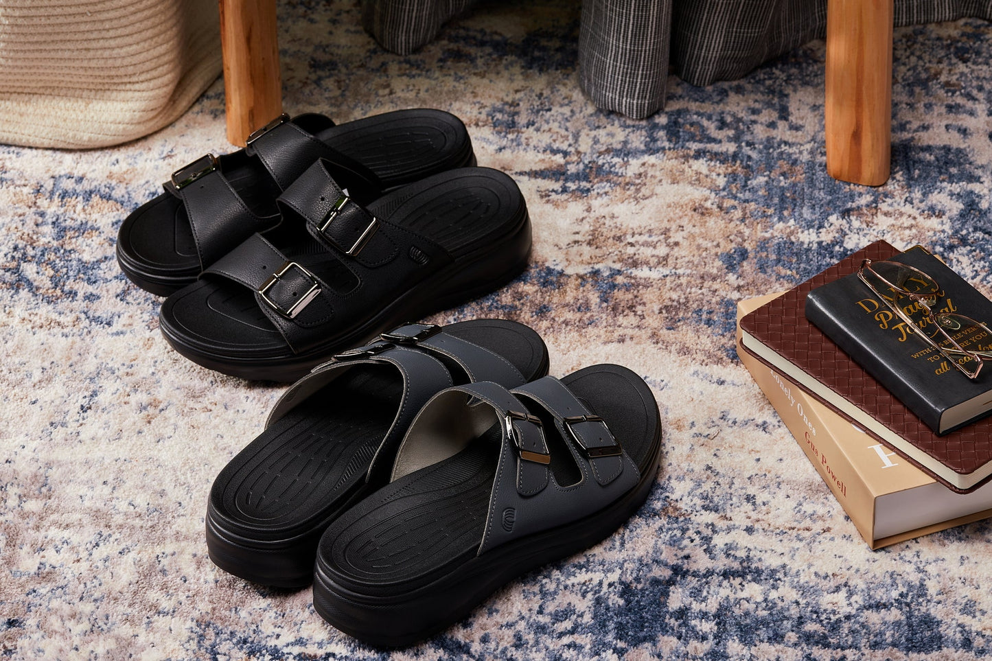 CALTO X1660 Dual Adjustable Height-Increasing Casual Sandal - 2 Inches Taller - Black Buckle - Premium Comfort Design