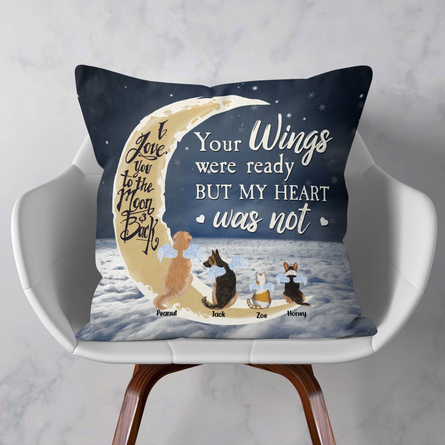 Your Wings Were Ready But My Heart Was Not – Personalized Pillow – Christmas, Memorial, Loving Gift For Pet Loss Owners, Cat Lovers, Dog Lovers