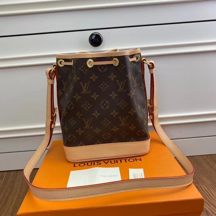 Louis Vuitton Classic Brown Monogram Canvas Drawstring Bucket Crossbody Bag