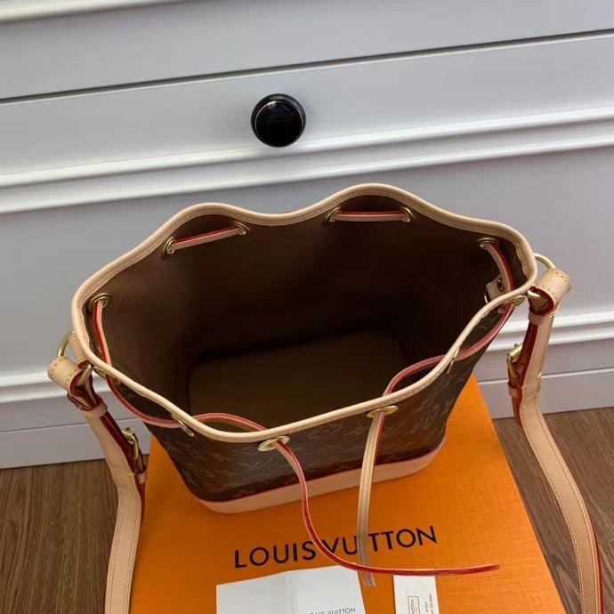 Louis Vuitton Classic Brown Monogram Canvas Drawstring Bucket Crossbody Bag
