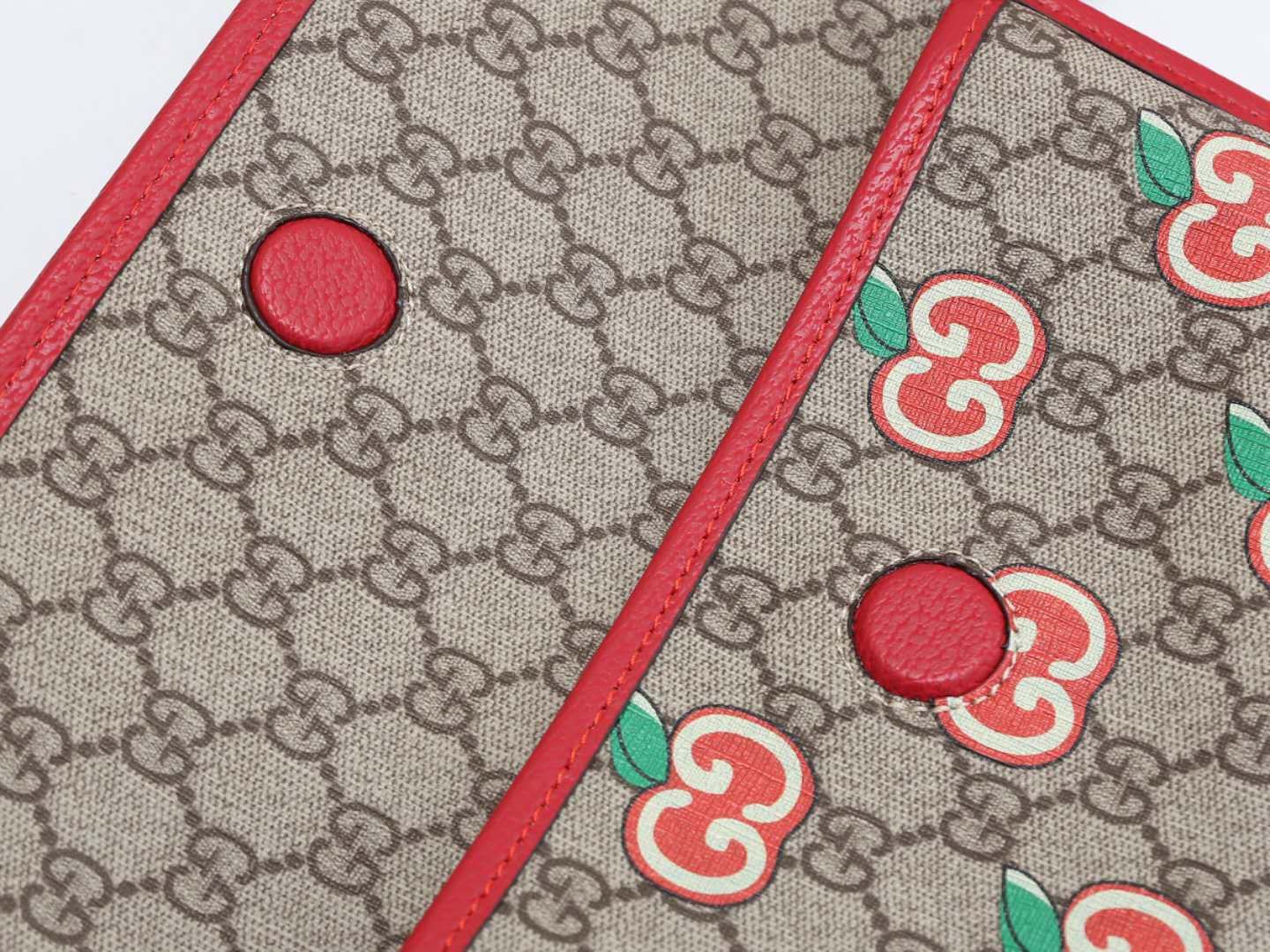 Gucci Vintage Monogram Canvas Waist Bag with Red Trim and Fruit Print