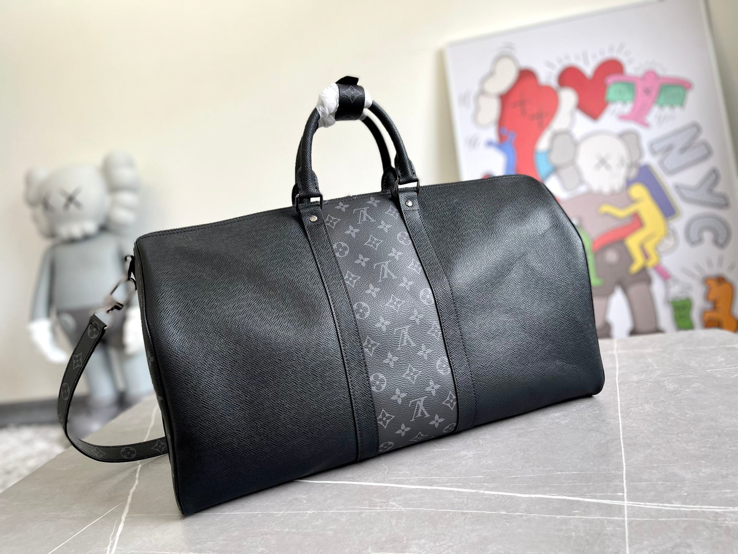 Louis Vuitton Black Monogram Embossed Leather Weekender Travel Duffle Bag