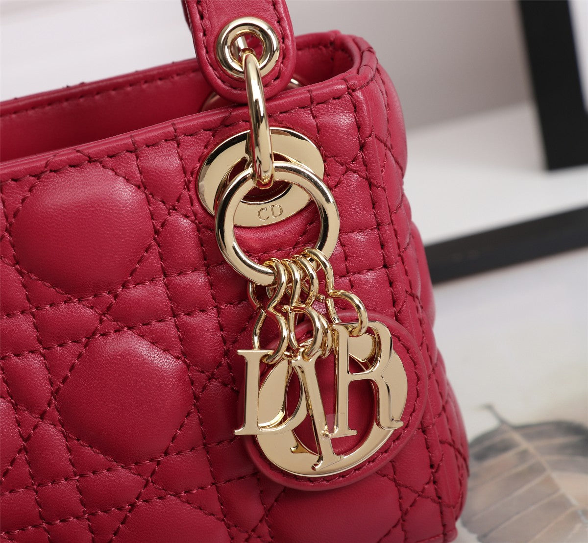 Micro Lady Dior Bag in Cherry Red Cannage Lambskin with Gold-Tone Hardware