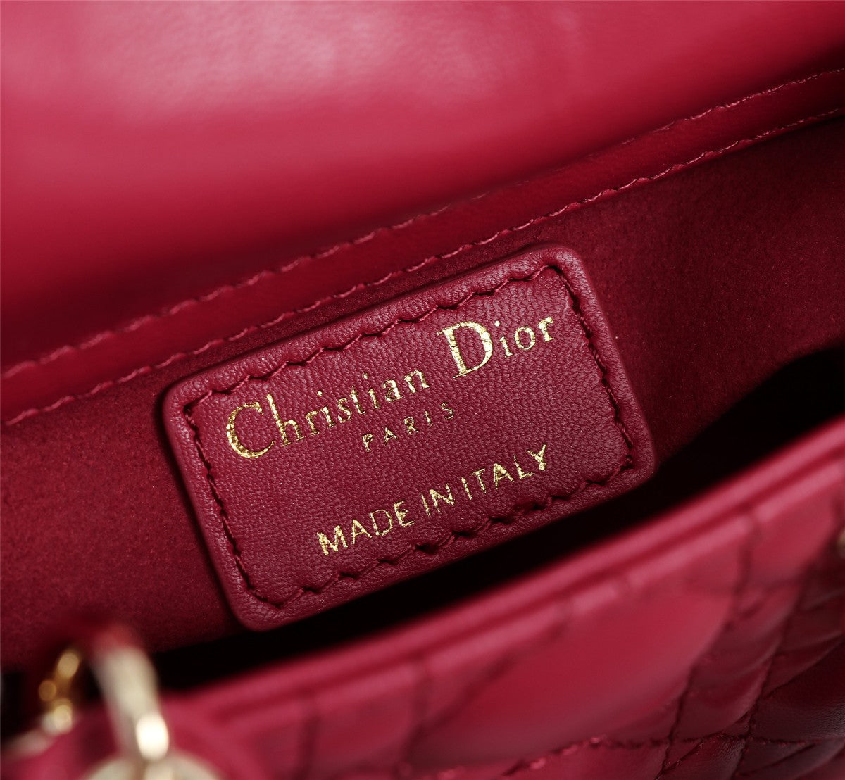 Dior Classic Red Quilted Leather Mini Top Handle Handbag with Strap