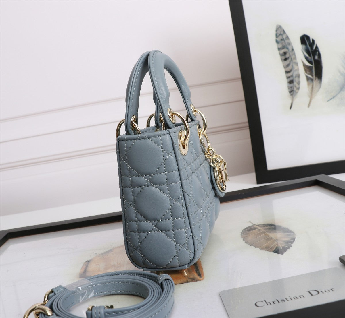 Christian Dior Micro Lady Dior Bag Cloud Blue Cannage Lambskin