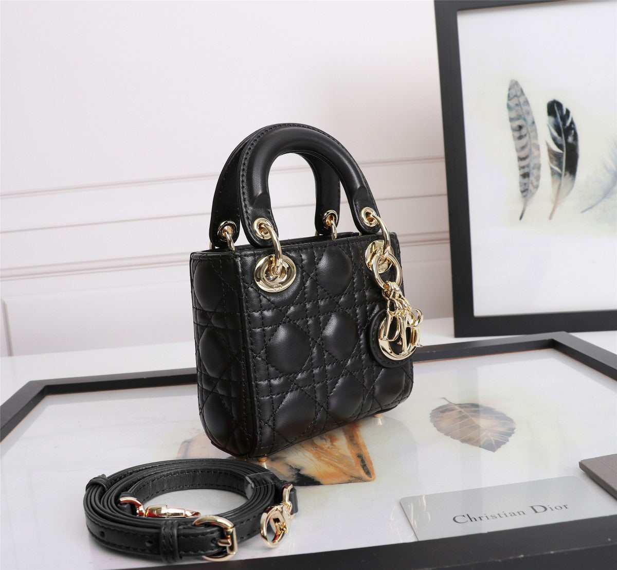 Dior Black Quilted Leather Mini Top Handle Handbag with Gold Hardware