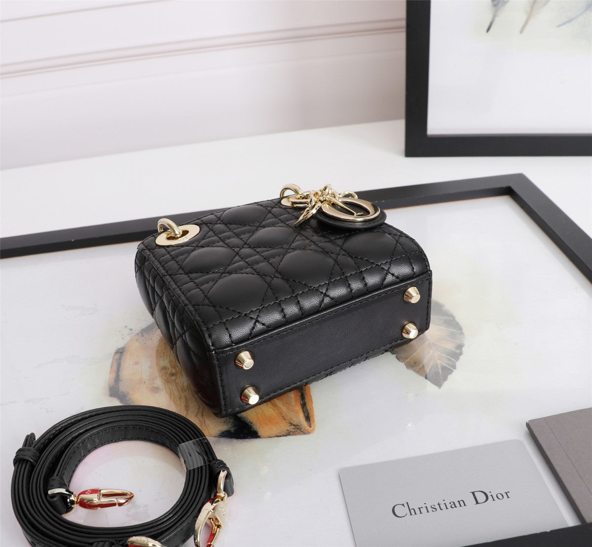 Dior Black Quilted Leather Mini Top Handle Handbag with Gold Hardware