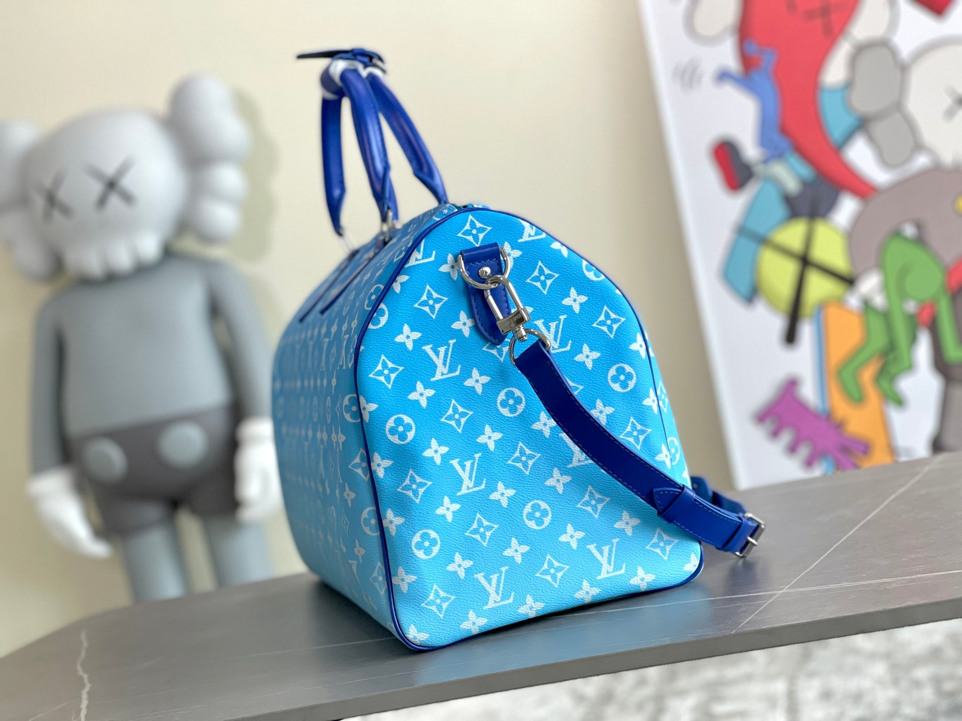 Louis Vuitton Blue Gradient Sky Cloud Monogram Print Travel Duffle Bag