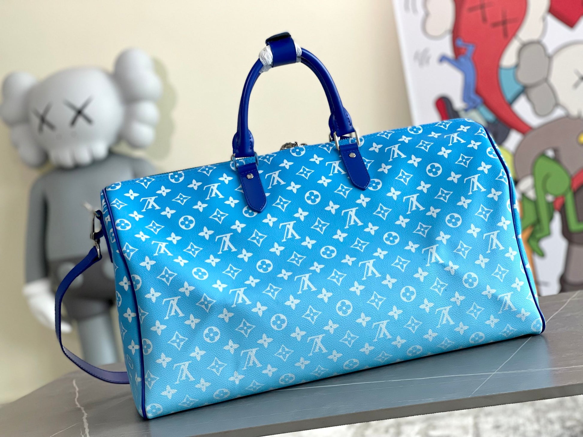 Louis Vuitton Blue Gradient Sky Cloud Monogram Print Travel Duffle Bag