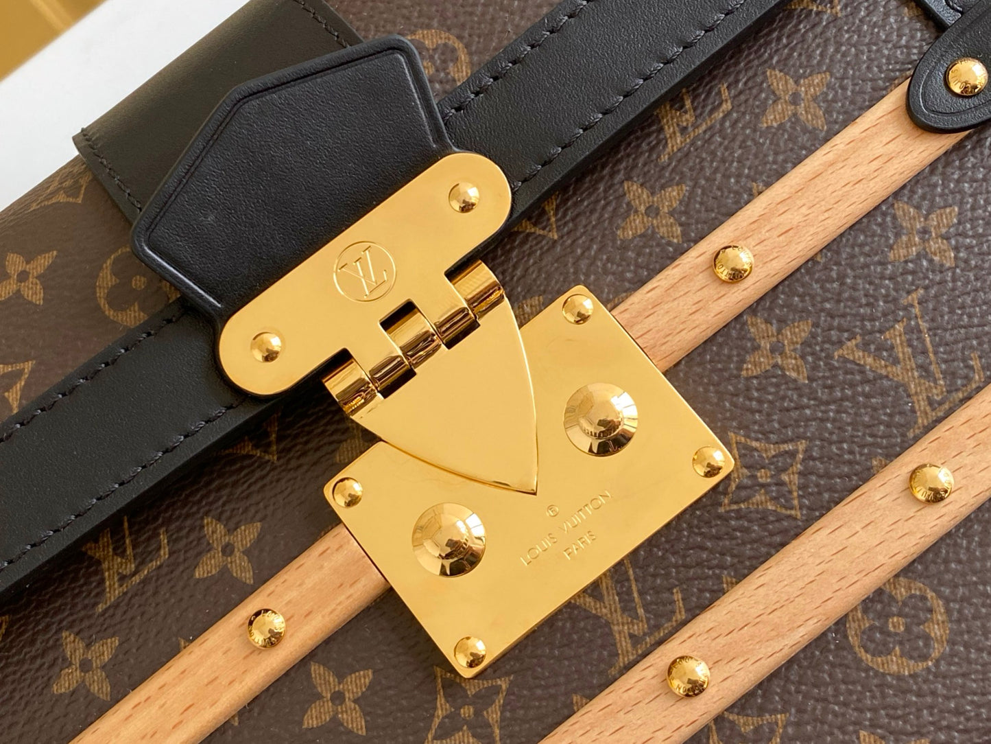 Louis Vuitton Luxury Monogram Canvas Top Handle Bag with Gold Trunk Lock